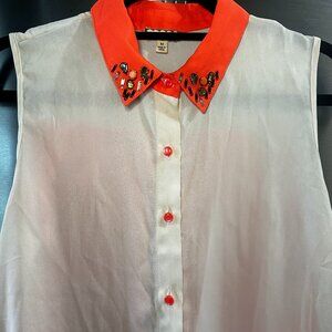 Sheer Sleeveless Top with jeweled collar